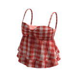 🍀Ruffle Lace Strap Tee (Red)