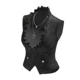 Ruffle-Neck Buttoned Vest (Black)