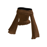 Ruffle Off Shoulder Shirt (Brown)