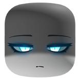 Shadowed Angel Face with Blue Glowing Eyes - White