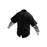 Black Vintage Plaid Layered Overshirt w/ Black Tie