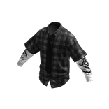 Dark Vintage Plaid Layered Overshirt w/ Black Tie