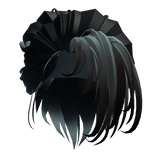 Side Parted Upside Bun Hair - Black x Blue