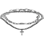 ♰ silver beaded cross chain necklace  (1.0) ♰