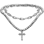 ♰ silver beaded cross chain necklace  (3.0) ♰