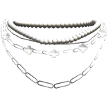 silver clover necklace stack with pearls 3.0