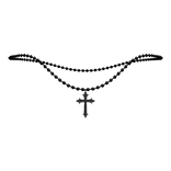 Silver Cross Necklace w/ Black Rosary Beads [1.0]