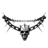 Silver Grunge Spiked Skull Necklace
