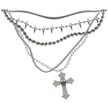 Silver necklace w/ diamond skull and cross