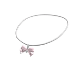 silver necklace with pink bow