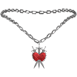 silver swords red ruby heart medieval necklace 3.0