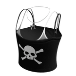 Skull Stacked Crop Tops w Cross Necklace