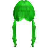 Soft Green Long Pigtails W Bangs