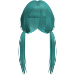 Soft Teal Long Pigtails W Bangs