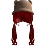 soft wavy pigtails red hair w/ bear hat
