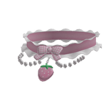 Strawberry Pendant Necklace with Plaid Bow - Pink