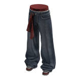 Streetwear Baggy Jeans W/ Bandana (Red)