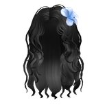 🍀Summer Wavy Hair w Blue Flower (Black)
