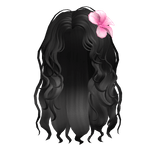 🍀Summer Wavy Hair w Pink Flower (Black)