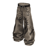 Tan Gothic Centipede Distressed Denim