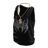 Black Print Ripped Tank Top w/ Gold Dollar Chain