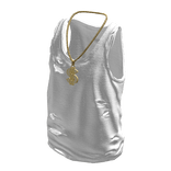 White Ripped Tank Top w/ Gold Dollar Chain