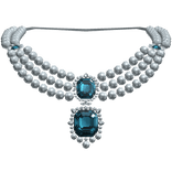 Teal Blue Diamond Jeweled Elegant Pearl Necklace