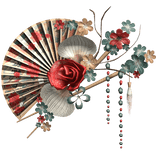 Teal Red Orange Floral Traditional Japanese Fan