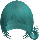 Teal Wispy Messy Side Bun W Bangs