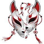 Traditional Red Broken Japanese Kitsune Mask