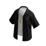 Unbuttoned Black White Shirt Gold Dollar Chain