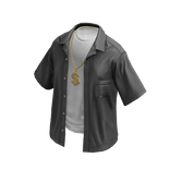 Unbuttoned Grey White Shirt Gold Dollar Chain
