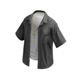 Unbuttoned Grey White Shirt w/ Gold Cross Chain