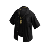 Unbuttoned Layered Black Shirt Gold Dollar Chain