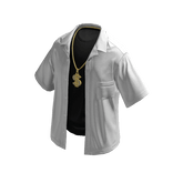 Unbuttoned White Black Shirt Gold Dollar Chain