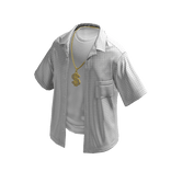 Unbuttoned White Plaid Shirt w/ Gold Dollar Chain