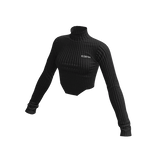 ☆ Warm Black Knit Neck Crop Top