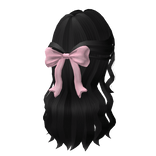 wavy hair half up w pink bow in black