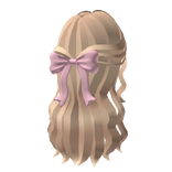 wavy hair half up w pink bow in blonde