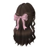 wavy hair half up w pink bow in brown