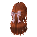 wavy hair half up w pink bow in ginger