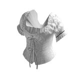 Floral Puff Sleeve Top with Ties (White)