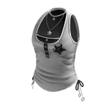 Y2K Ruched Star Tank Top w/ Necklace (White)