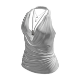 Ruched Cowl Neck Halter Top (White)