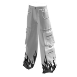 white & black flames y2k cargo pants