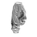 White Black Print Half Raised Baggy Sweatpants