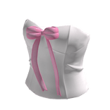 White Classic Corset Top With Pink Bow Ribbon