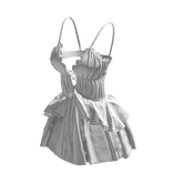 White Cute Ribbon Strap Ruffle Dress 🫐