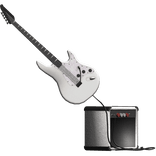 white electric guitar with a white amp