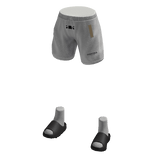 White Essentials Shorts with Yeezi Slides